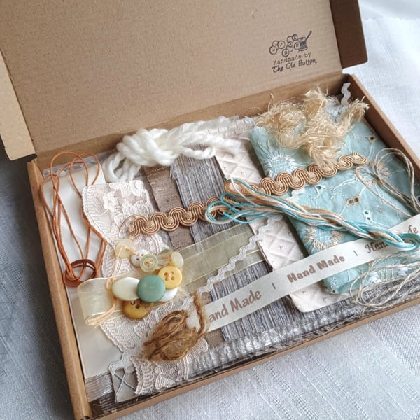 Slow stitching kit - muted metallics gold - zero waste curtain samples