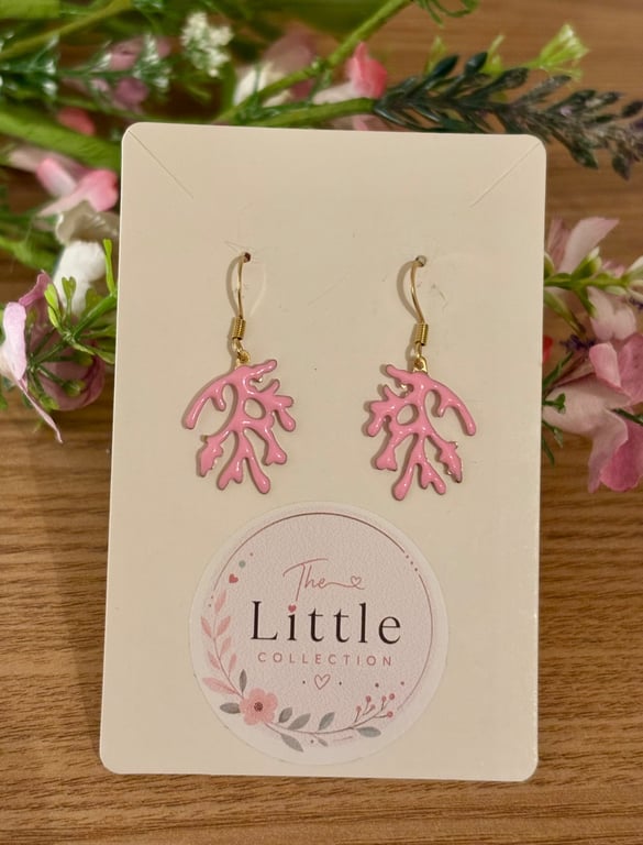 Sea Coral Dangle Earrings, Pink Coral Charms, Handmade Jewellery 