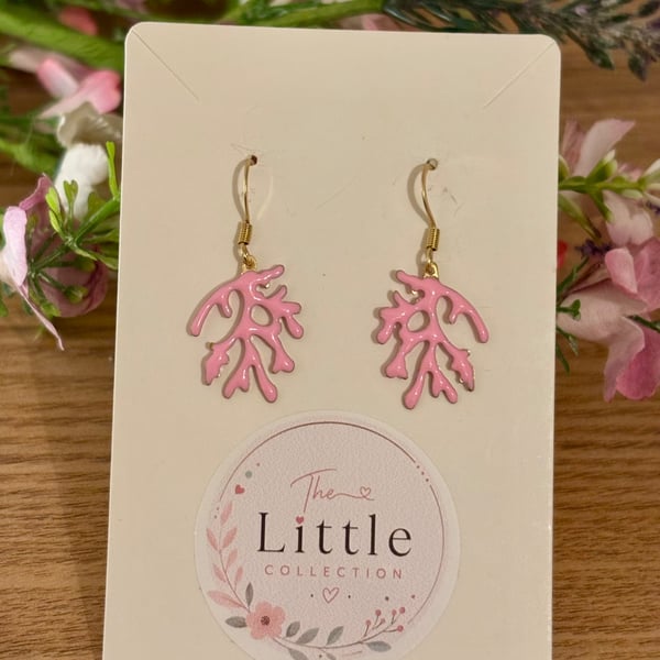 Sea Coral Dangle Earrings, Pink Coral Charms, Handmade Jewellery 