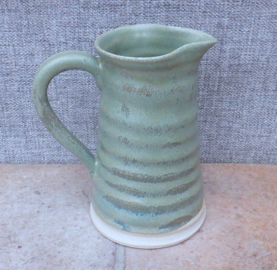 Jug or pitcher hand thrown in stoneware pottery ceramic handmade wheelthrown