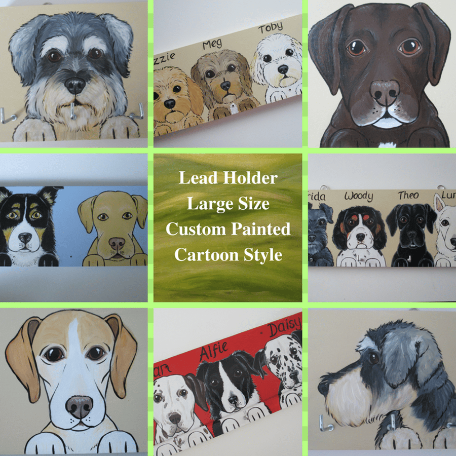 Large Lead Hanger Dog Collar Lead Hand Painted Pet Portrait Personalised