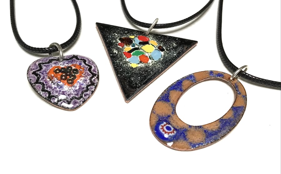 ‘Perfectly Imperfect’ Enamelled Pendants - Selection of Three Pendants (No.6)