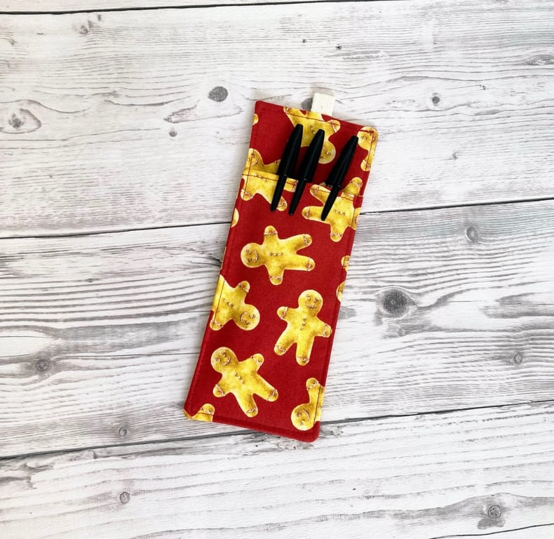 Red Christmas Gingerbread Men Double Sided Glasses and Pen Holder for Lanyards. 