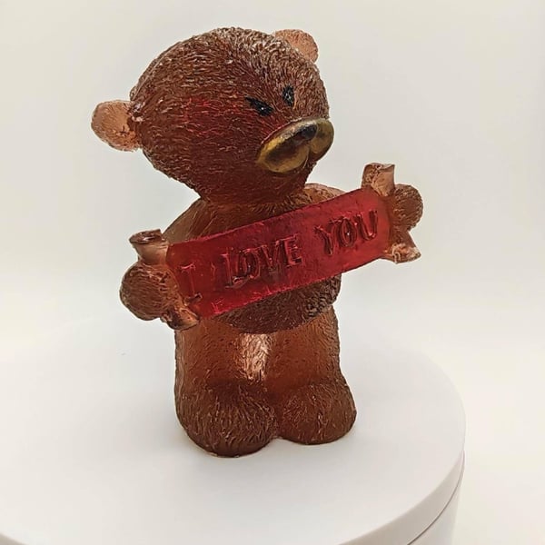 I Love You Teddy Resin Figurine: Valentine's Day Gift-Handmade Romantic Ornament