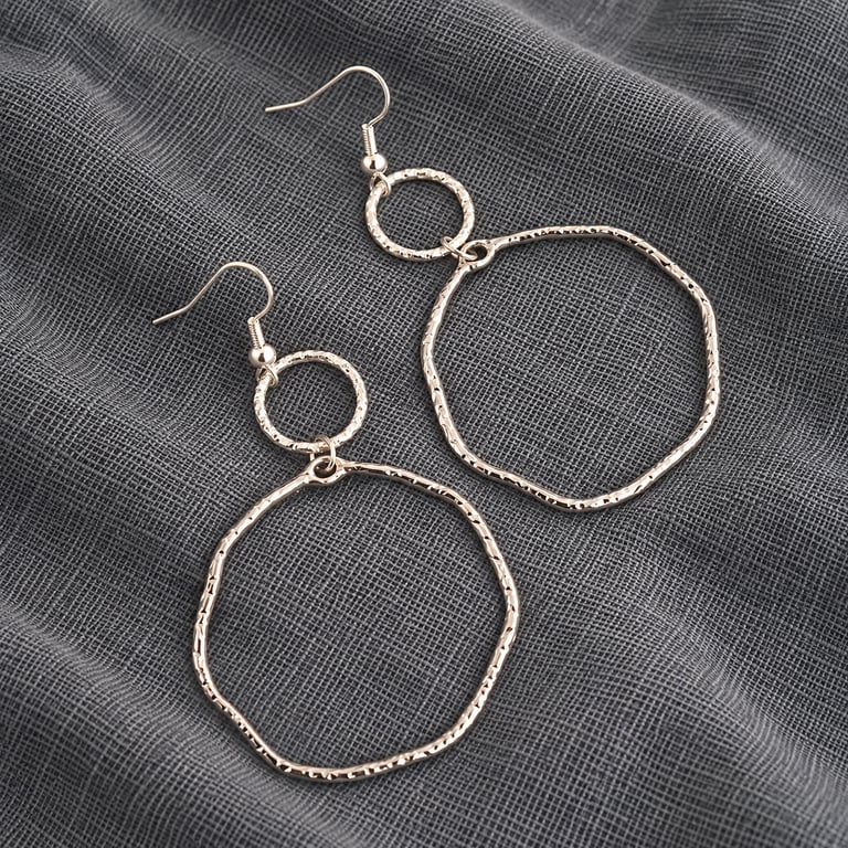 Wonky Hoop Drop Earrings, Textured Plated Metal, Boho Style Handmade Statement 