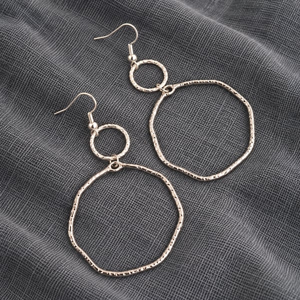Wonky Hoop Drop Earrings, Textured Plated Metal, Boho Style Handmade Statement 