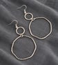 Wonky Hoop Drop Earrings, Textured Plated Metal, Boho Style Handmade Statement 