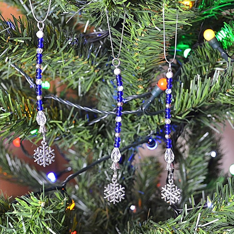 Christmas Decorations – Set of 3 – Blue and Silver-Plated Bead with Snowflake