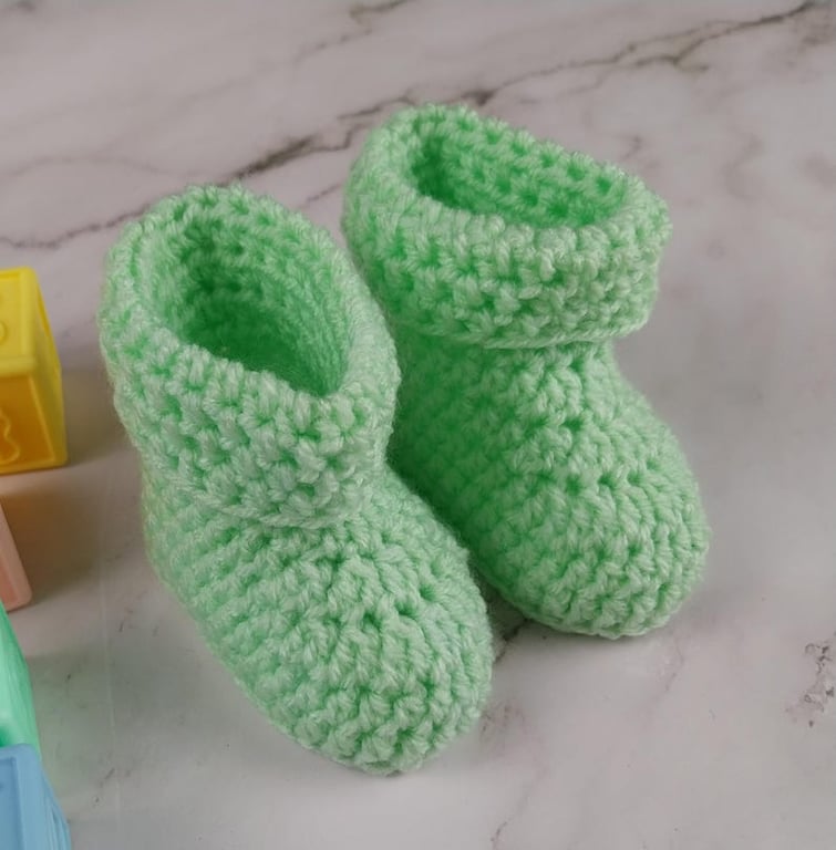 Mint Green Crochet Baby Booties - Handmade Newborn Booties 0-3 Months