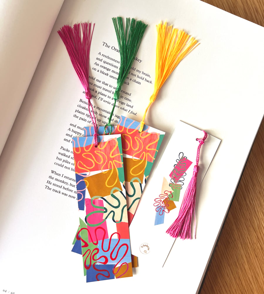 Rainbow Abstract Leaf Bookmark with Tassel