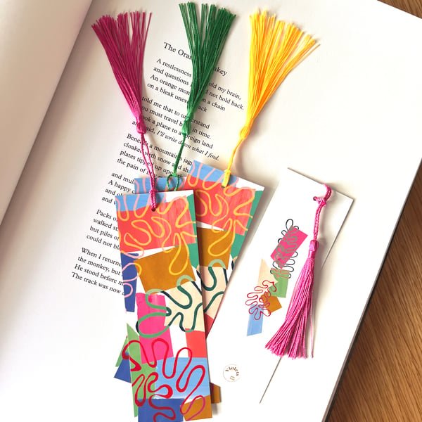 Rainbow Abstract Leaf Bookmark with Tassel