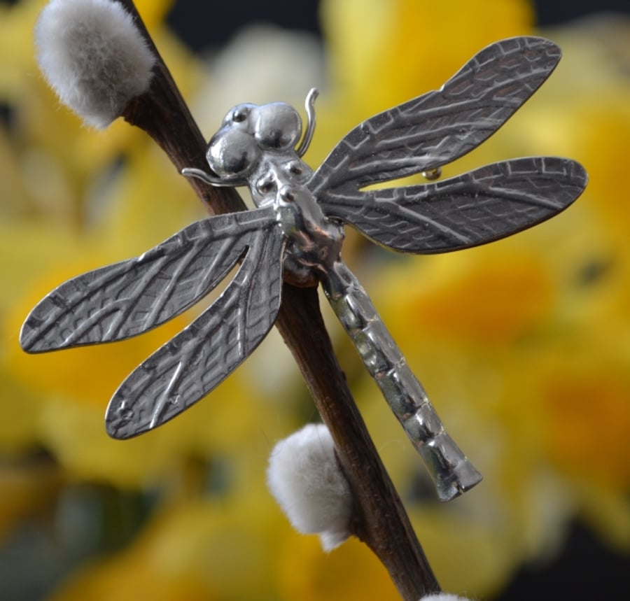 Dragonfly pewter brooch
