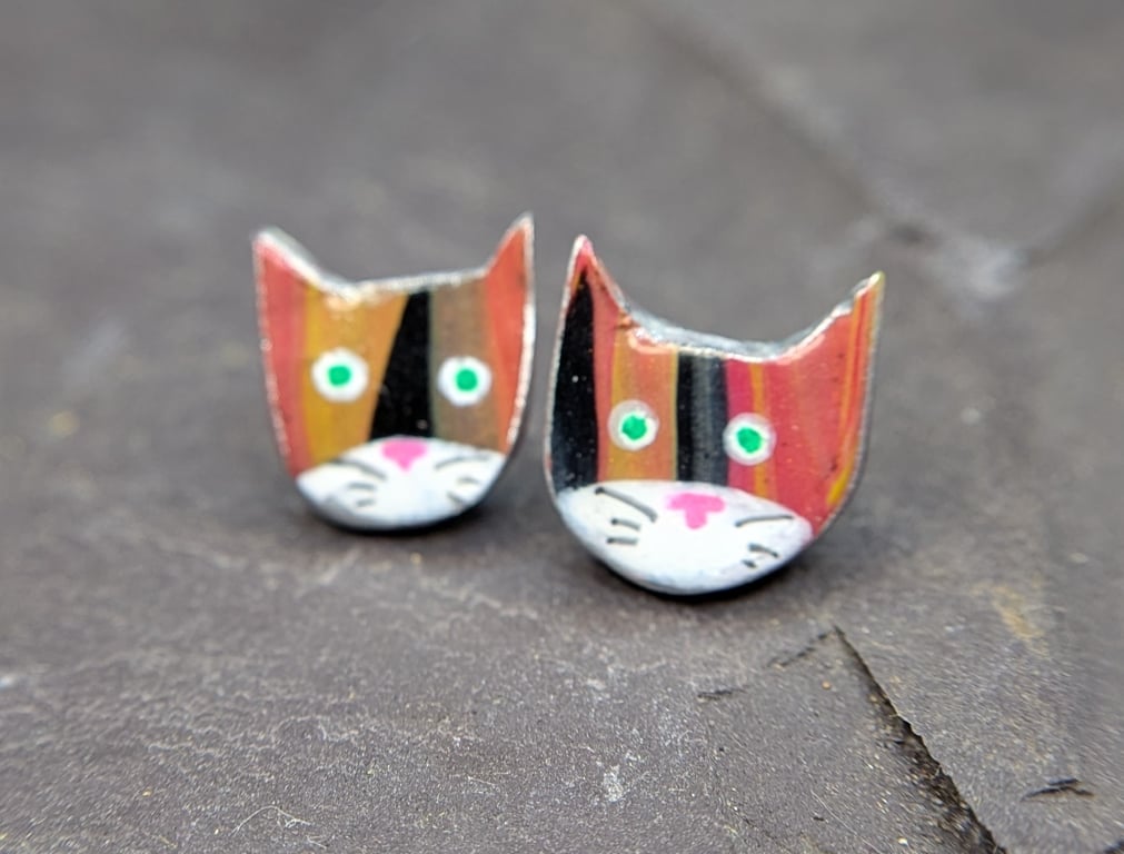 Callico cat polymer clay stud earrings 