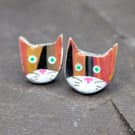 Callico cat polymer clay stud earrings 