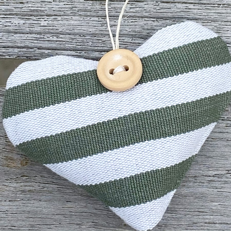 LAVENDER HEART -  green and white stripes