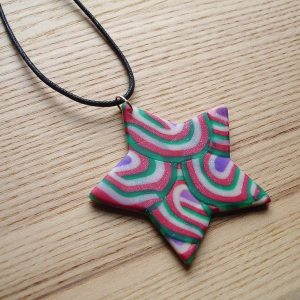 Red and Green Star FIMO Polymer Clay Pendant Necklace Jewellery