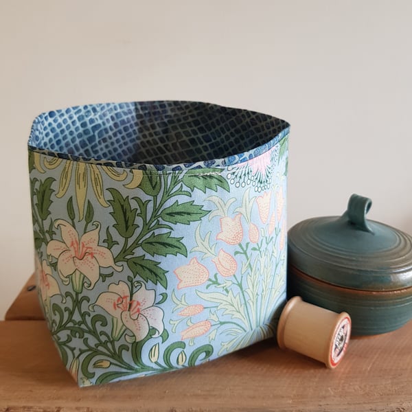 Fabric storage "basket" white lillies