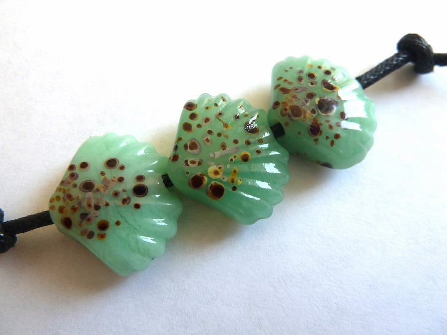 green seashell lampwork glass beads