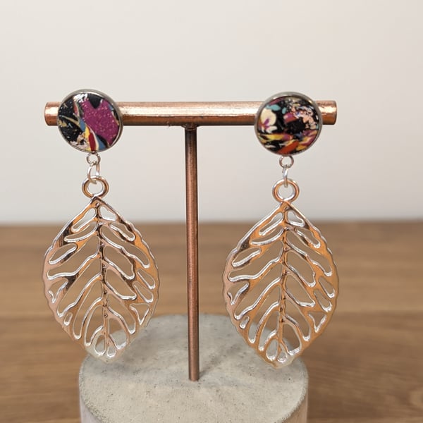 Summer bloom scrap silver leaf pebble dangles