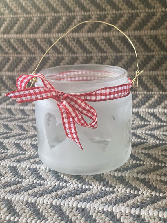 Frosted Candle Pot with Heart Motif
