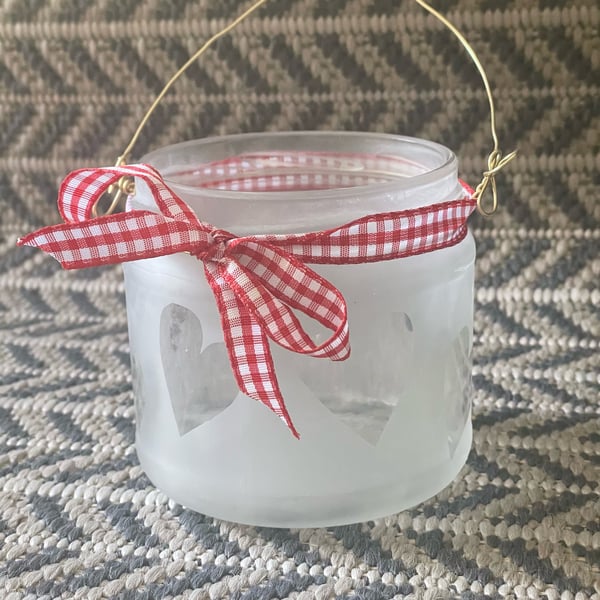 Frosted Candle Pot with Heart Motif