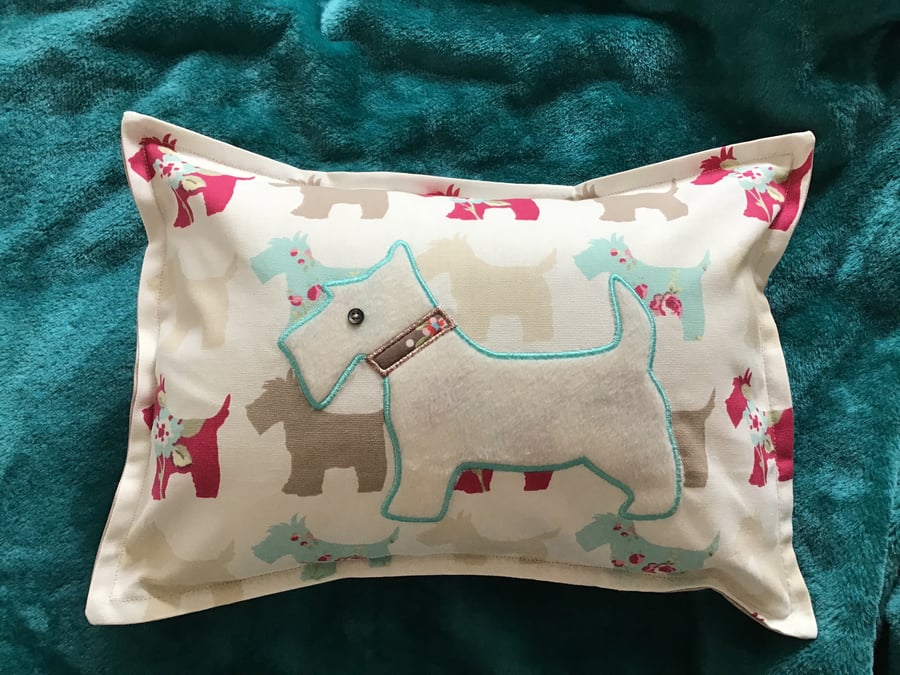 Scottie dog appliquéd cushion 