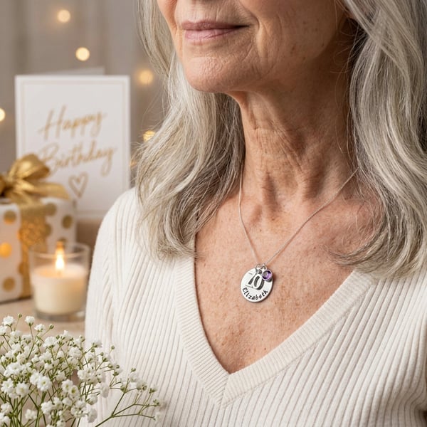 Personalised 70th Birthday Birthstone Necklace - Gift Boxed - Free Delivery