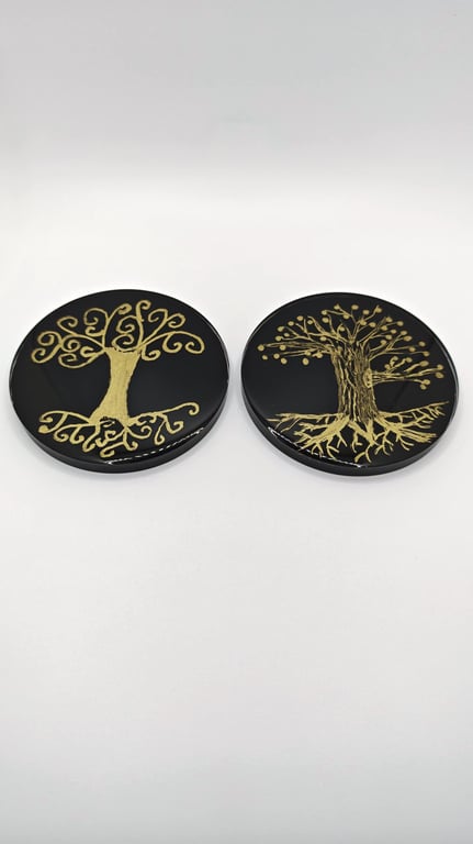 Tree Of Life Handmade resin Coaster: Black And Gold Spiritual Home Decor