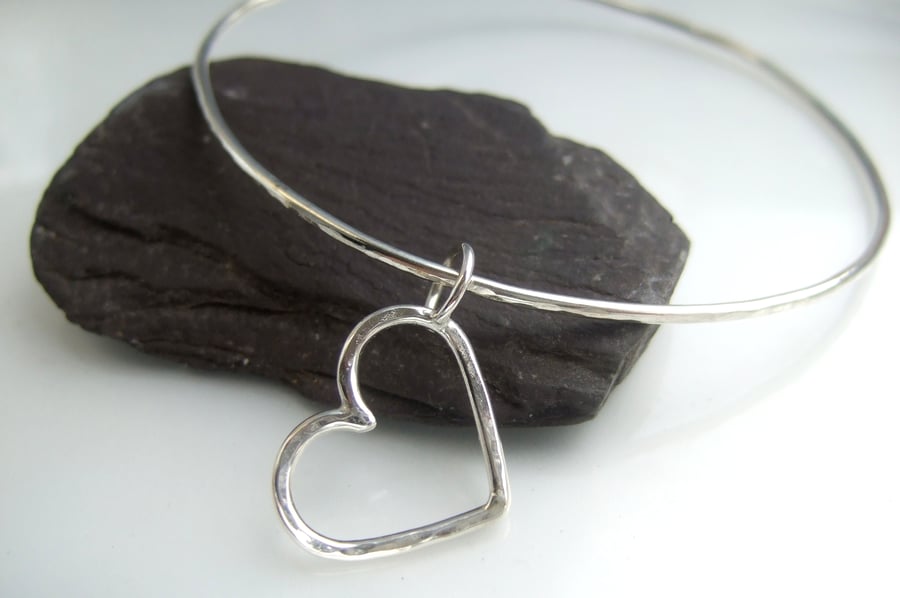 Recycled Sterling Silver Heart Bangle