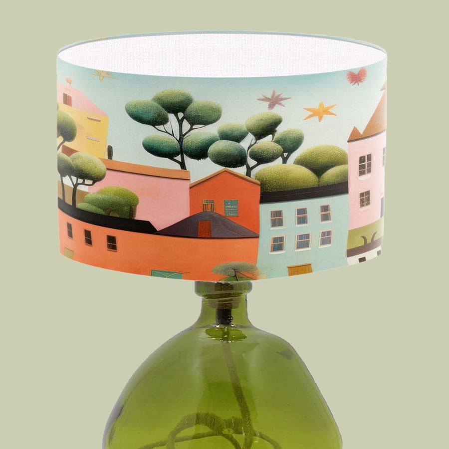 Town House Illustration Lampshade - Bright Modern Colourful Lampshade