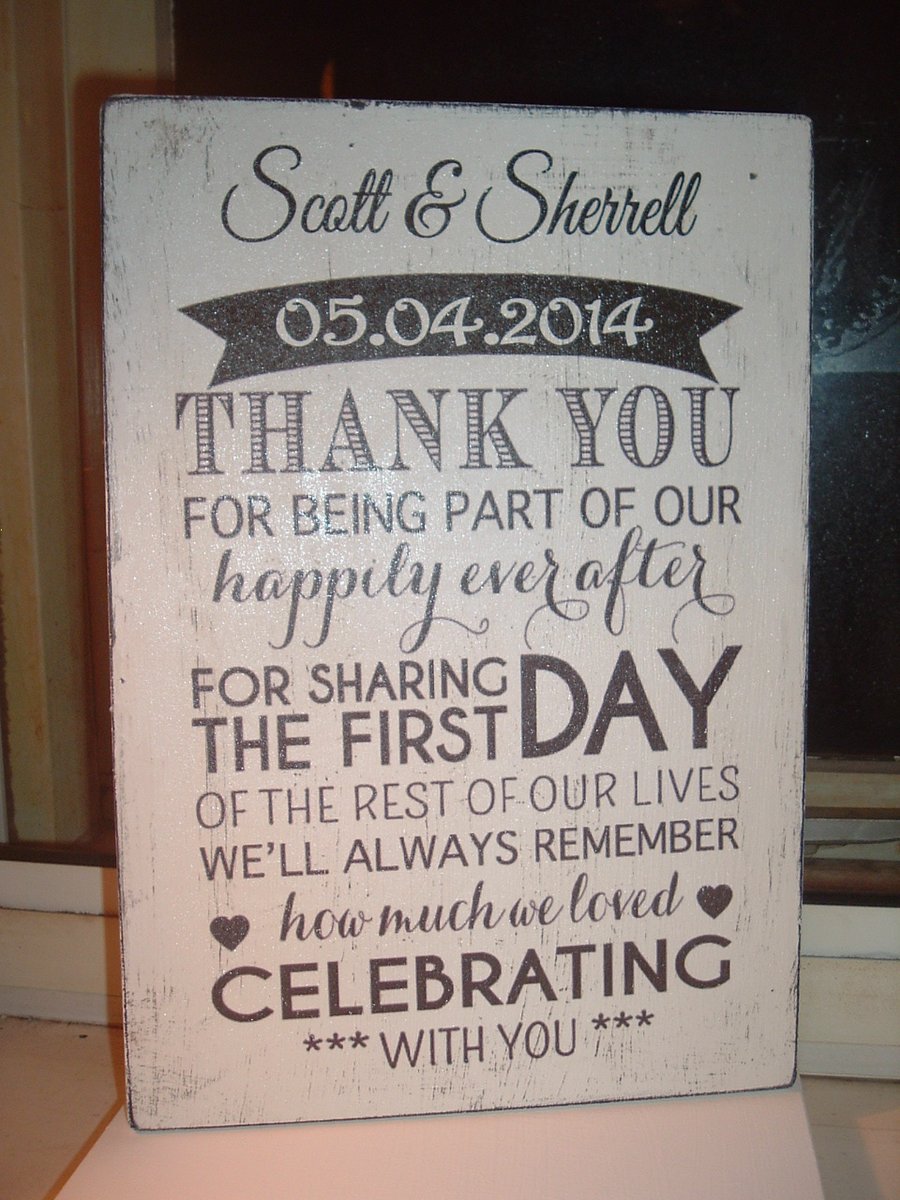 shabby chic wedding thank you sign plaque new design personalised SIGN