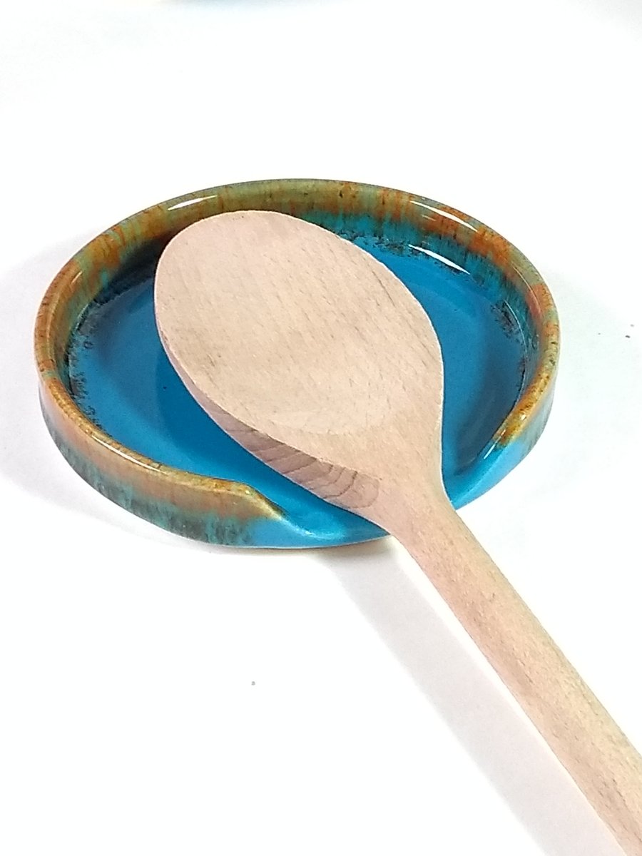 Spoon rest in handthrown ceramic - Turquoise glaze