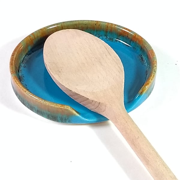 Spoon rest in handthrown ceramic - Turquoise glaze