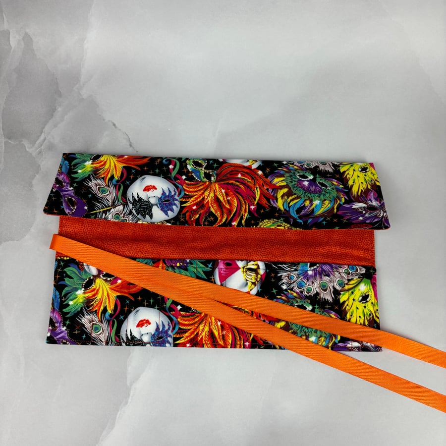 Masquerade brush roll, Carnival pencil wrap, Tool roll, Handmade