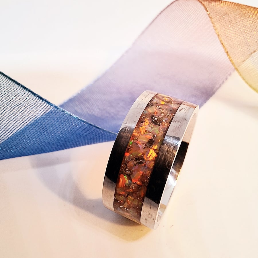 Orange and Green Inlay Ring