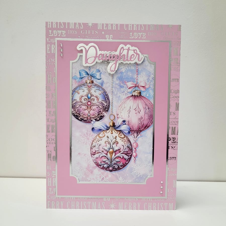 Daughter Christmas Card – Festive Baubles Christmas Tree Ornaments Design