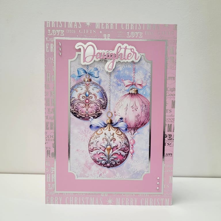 Daughter Christmas Card – Festive Baubles Christmas Tree Ornaments Design