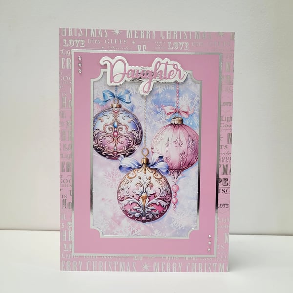 Daughter Christmas Card – Festive Baubles Christmas Tree Ornaments Design
