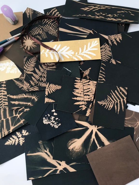 A Beautiful Bundle of Browns and Blacks- Cyanotype Photogram off cuts. 