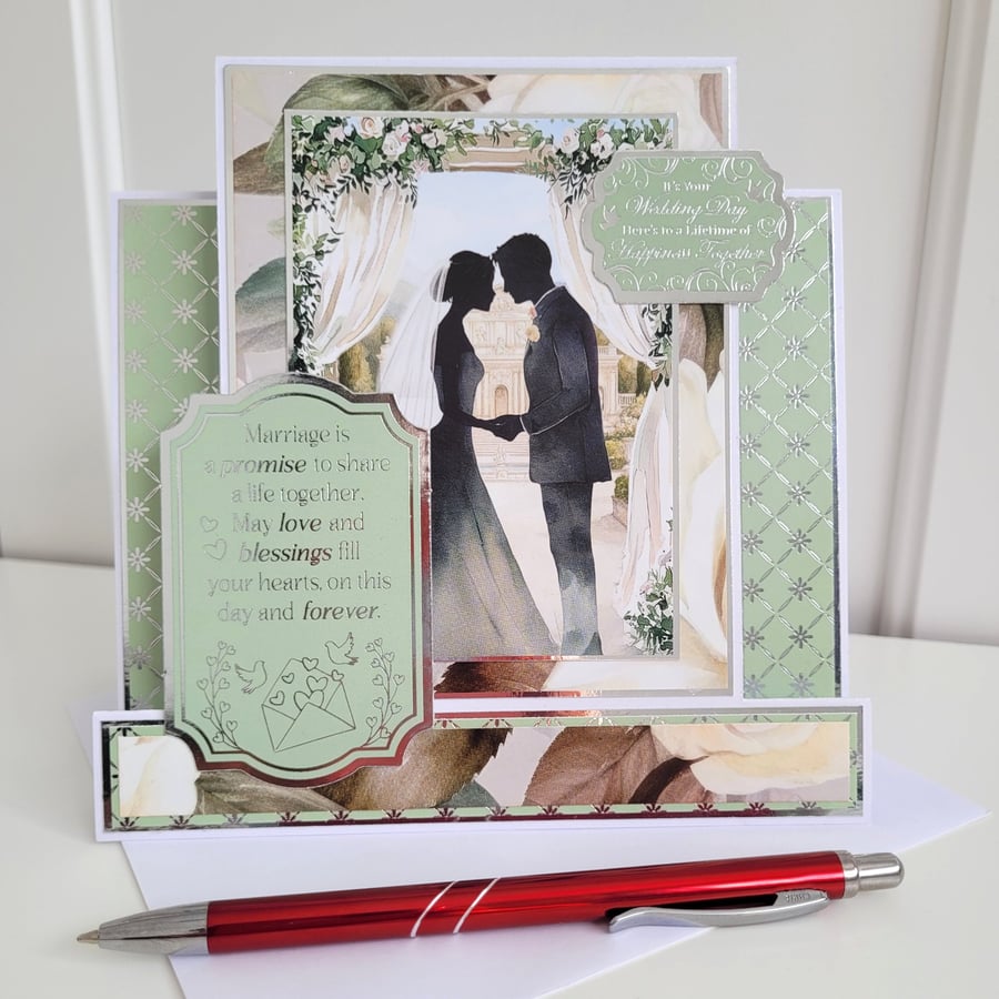 Wedding Card – Elegant Romantic Bride & Groom Silhouette 3D Keepsake Card