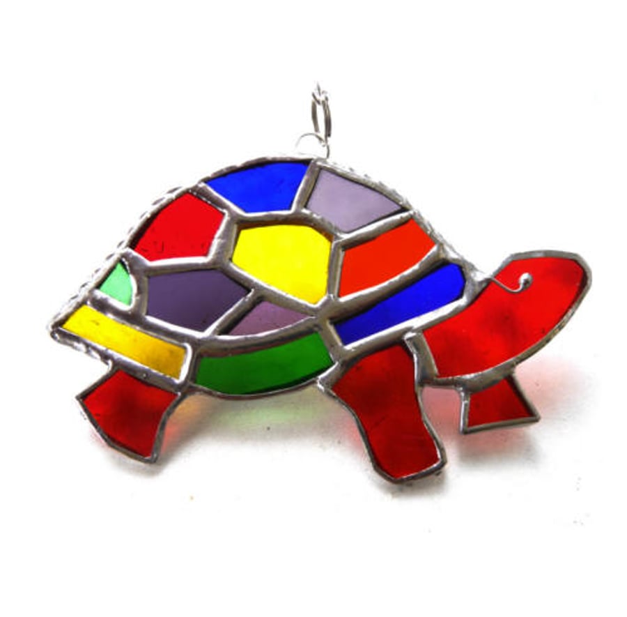 SOLD Tortoise Suncatcher Stained Glass Handmade Rainbow 034 Turtle 