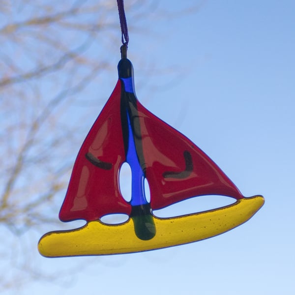 Sailing Boat Suncatcher in Fused Glass