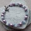 Shell Pearl Amethyst and apatite Beaded Bracelet Antique Silver Plate