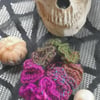 Hair Scrunchie in Green and Pinks.  Crochet