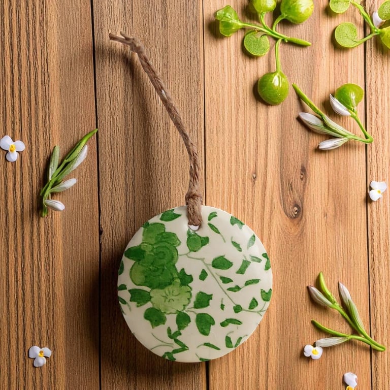 Green Delftware Style Round Clay Hanging Aromatherapy Diffuser