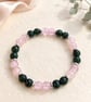 Dark Green and Blush Pink Crackle Bead Bracelet – Handmade Stretch Jewellery