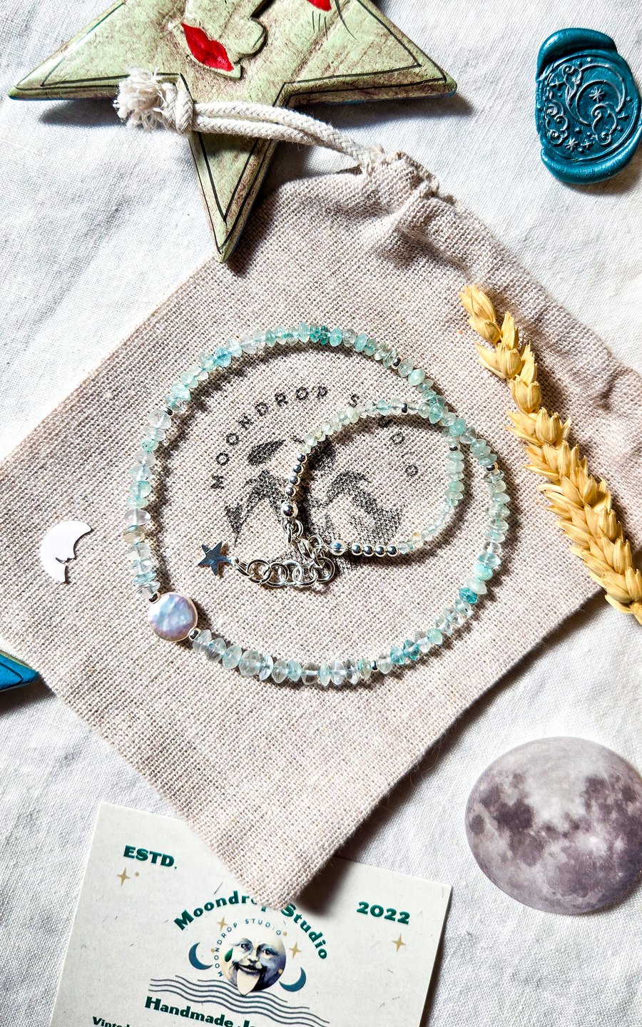 Aquamarine Gemstone Necklace - Freshwater Coin Pearl Necklace - One-of-a-kind 