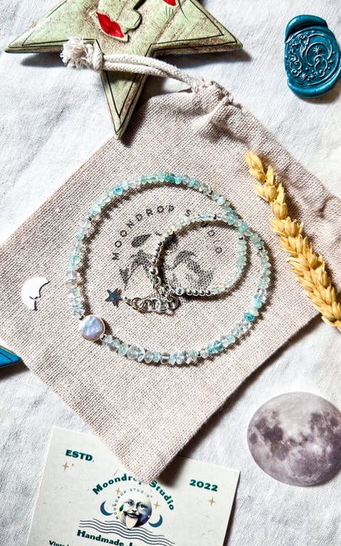 Aquamarine Gemstone Necklace - Freshwater Coin Pearl Necklace - One-of-a-kind 