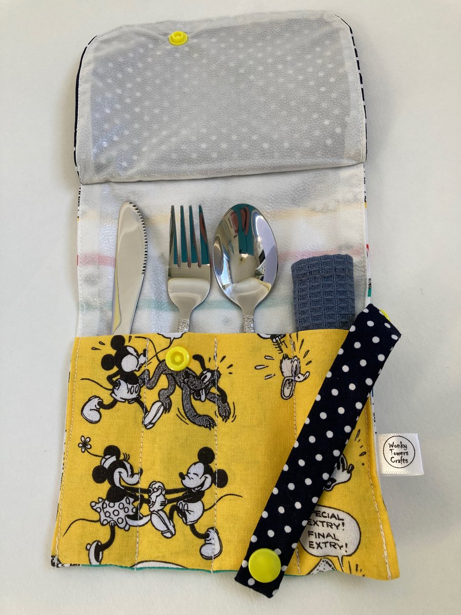 Travel cutlery roll with cutlery - Disney-type character design