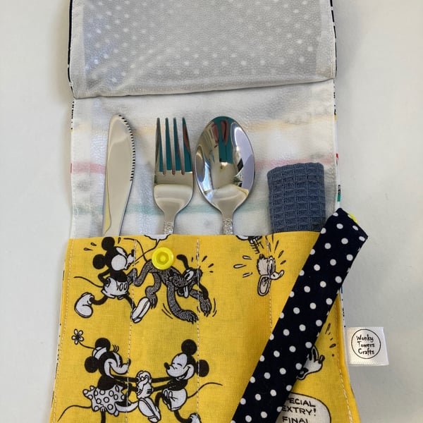 Travel cutlery roll with cutlery - Disney-type character design